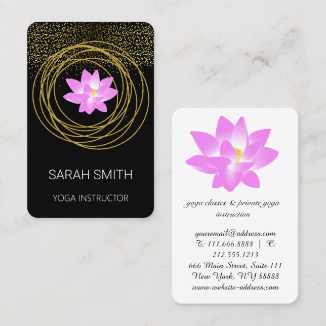 Lotus Lily Yoga Mindfulness Glitter Visitkort (Fram/baksida)