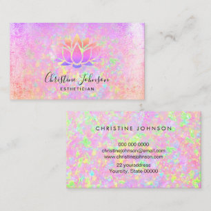 Lotus logotyp på rosa opal gemstone-bakgrund visitkort
