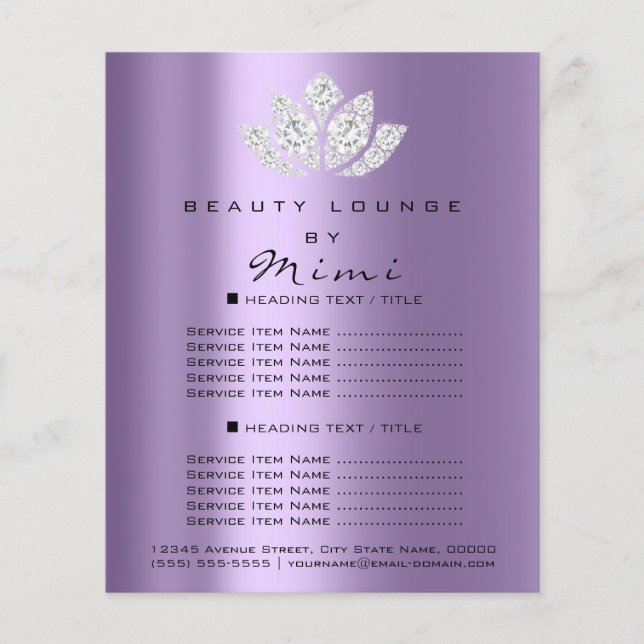 Lotus Makeup Beauty Salon LashFlyer Grått Lila Flygblad (Framsidan)