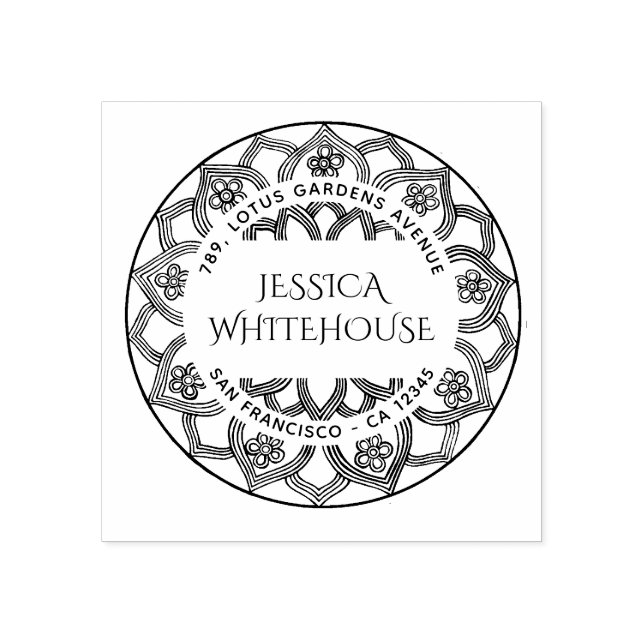 Lotus Mandala Blommigt Namn Returadress Stämpel (Tryck)