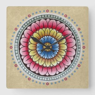 Lotus Mandala Clock Fyrkantig Klocka
