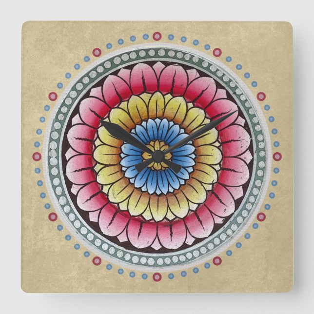 Lotus Mandala Clock Fyrkantig Klocka (Framsida)