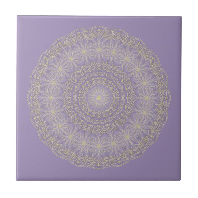Lotus Mandala i Lilac och Guld Kakelplatta (Framsidan)