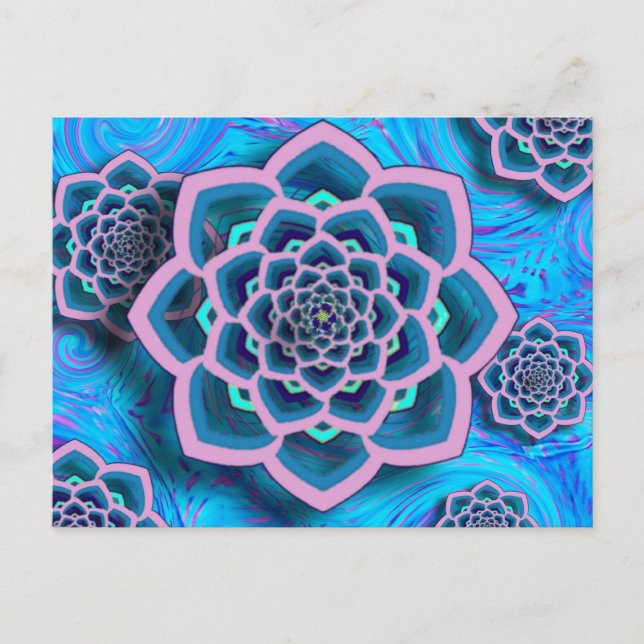 Lotus Mandala i Rosa och Aqua Postcard Vykort (Framsida)