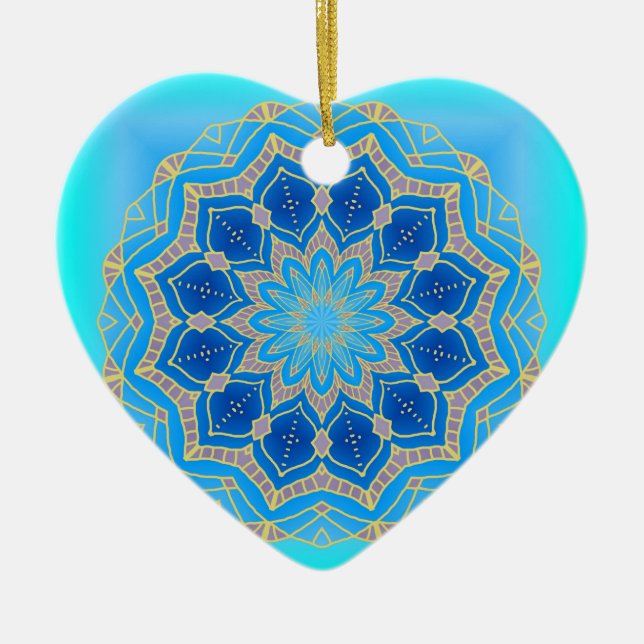 Lotus mandala in turkos and blue julgransprydnad keramik (Framsidan)