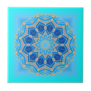 Lotus mandala in turkos and blue kakelplatta