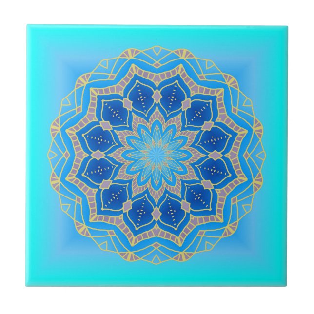 Lotus mandala in turkos and blue kakelplatta (Framsidan)
