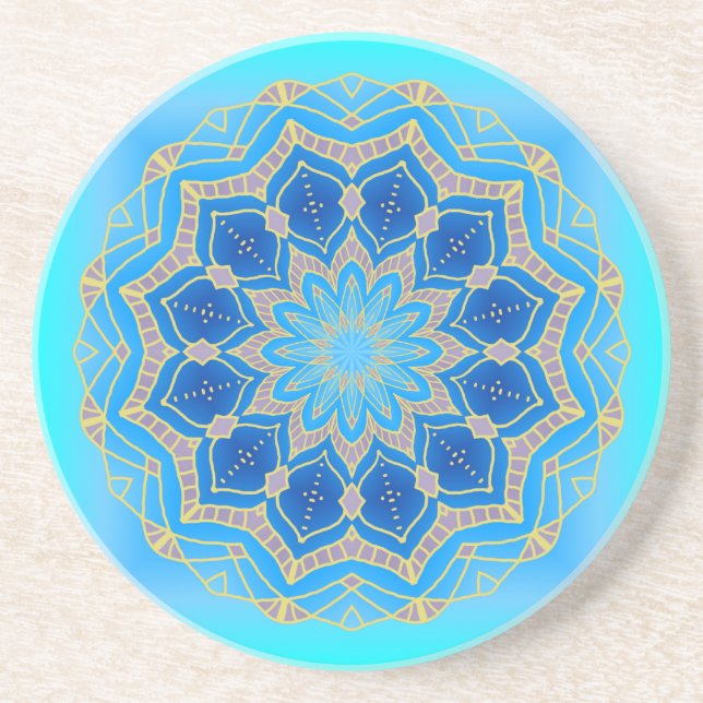 Lotus mandala in turkos and blue underlägg sandsten (Framsidan)