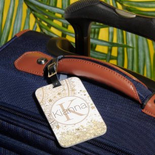 Lotus Mandala med Glitter Stars Monogram Bagagebricka
