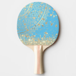 Lotus Mandala med Guld Stars Glitter på Blue Pingisracket