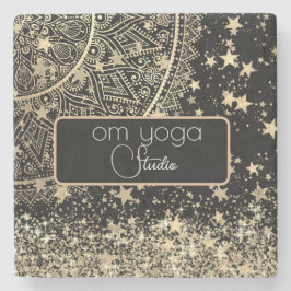 Lotus Mandala med Guld Stars på Black Customized Stenunderlägg