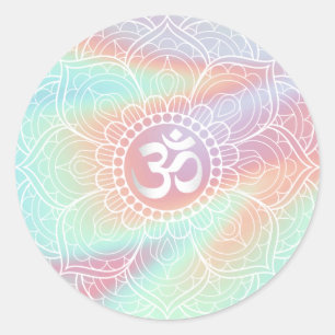 Lotus Mandala Namaste Yoga HoloGrapel Pastel Runt Klistermärke