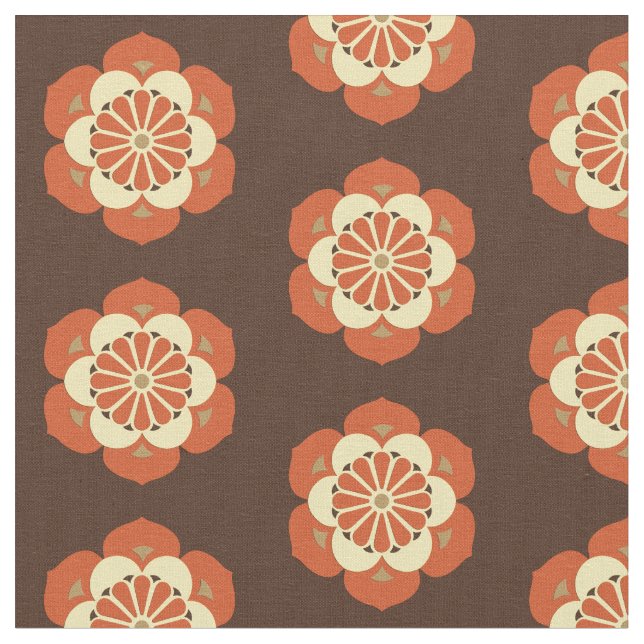 Lotus Mandala Print, Brown, Rust och Gult Tyg (Närbild)