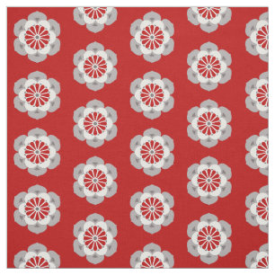 Lotus Mandala Print, Mörk Red, Grått and White Tyg