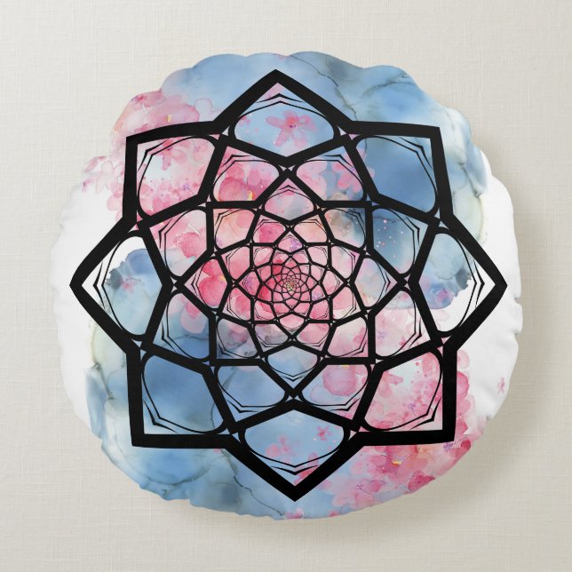 Lotus Mandala Rund Kudde (Framsidan)
