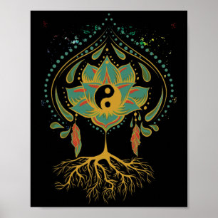 Lotus Mandala Yin Yang Helig Geometry Andlig Poster