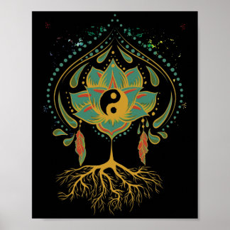 Lotus Mandala Yin Yang Helig Geometry Andlig Poster