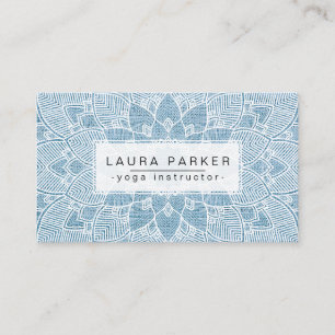 Lotus Mandala Yoga Instructor Blue White Fitness Visitkort