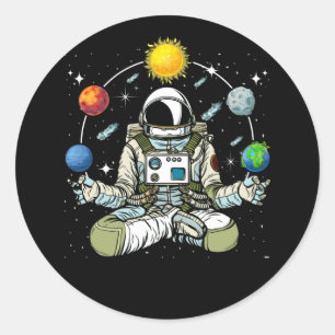 Lotus Meditating Astronaut Zen Yoga Planets Runt Klistermärke