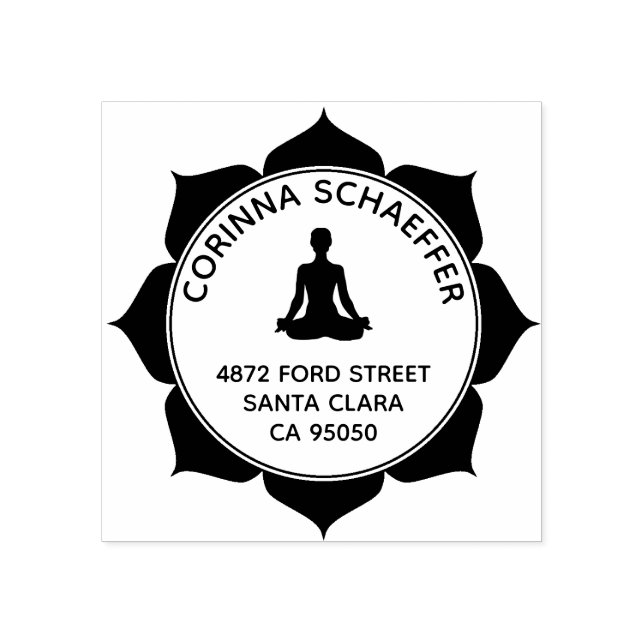 Lotus Meditation Round Returadress Rubber Frimärke Stämpel (Tryck)