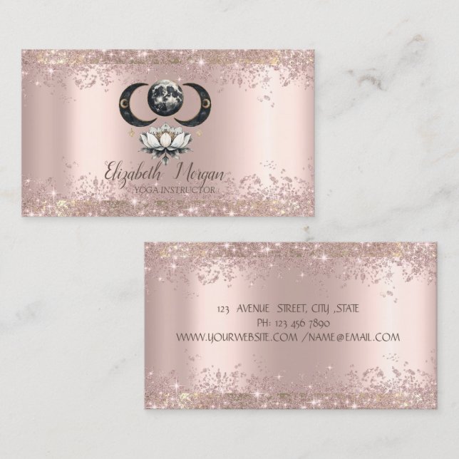 Lotus Moon  Rose Guld Glitterdamm Yoga  Visitkort (Fram/baksida)
