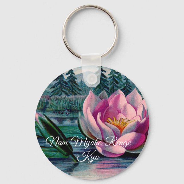 Lotus Nam Myoho Renge Kyo Buddhist Keychain Nyckelring (Framsida)