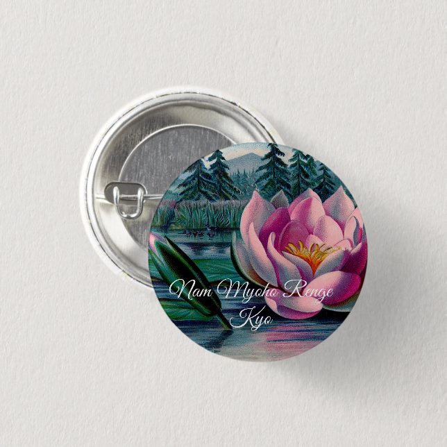 Lotus Nam Myoho Renge Kyo Buddhist Pin Button Knapp (Framsida & baksida)