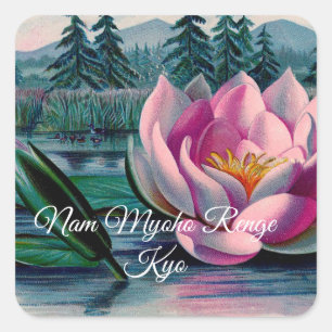 Lotus Nam Myoho Renge Kyo Buddhist Sticker Fyrkantigt Klistermärke