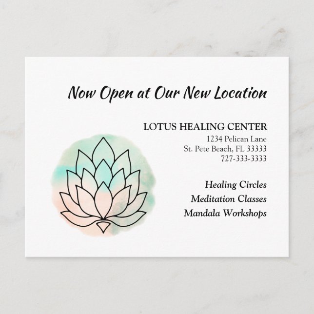 Lotus Ny adress Business Flytta Elegant Meddelande Vykort (Framsida)
