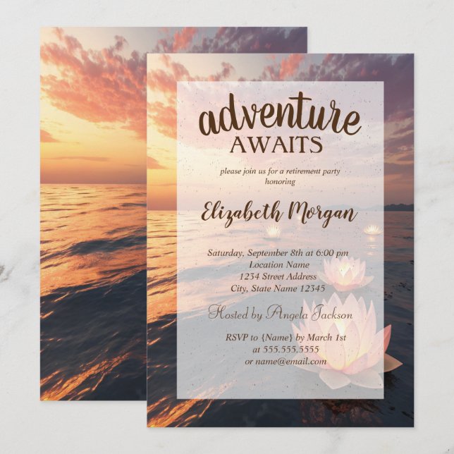 Lotus Ocean Sunset Pension Party Inbjudningar (Fram/baksida)