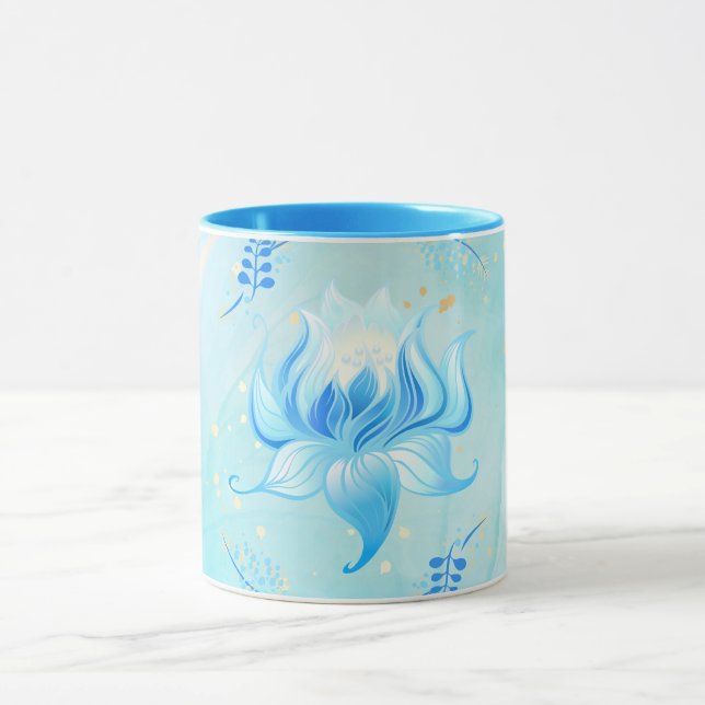 Lotus of Calm Waters – Teal Floral Artwork Mugg (Center)