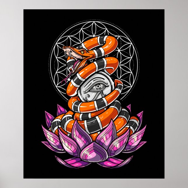 Lotus Öga of Horus Snake Flower of Life Poster (Framsidan)