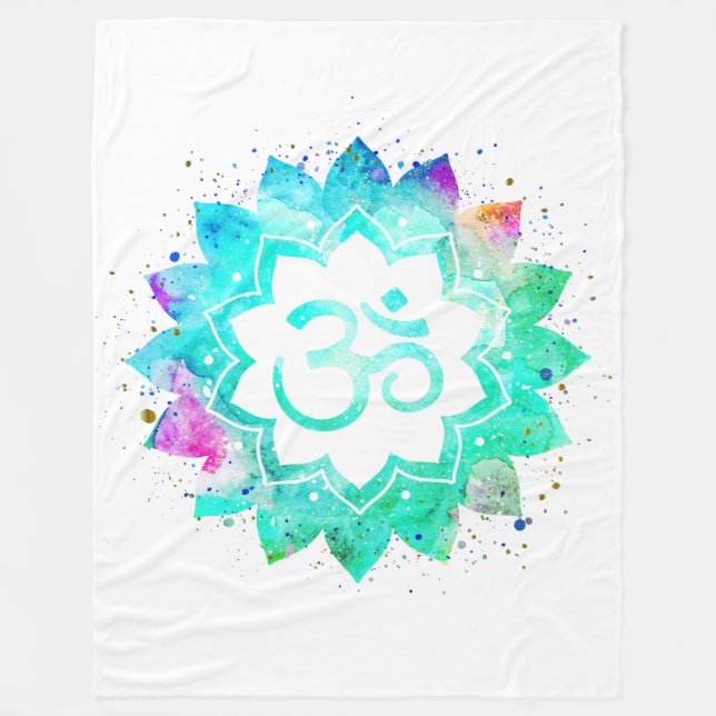 *~* Lotus OM Symbol Flower Mandala New Age White Fleecefilt (Framsidan)