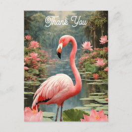 Lotus Pond Rosa Flamingo Vintage Vykort