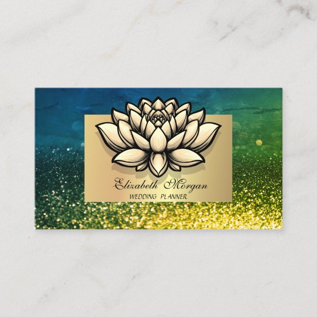 Lotus Professional, guldbildram grön bokeh Visitkort (Framsida)