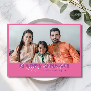 Lotus Rosa Modern Foto Glad Diwali Hälsning Julkort