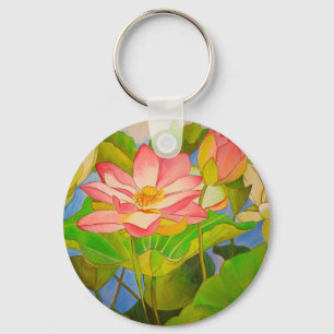 Lotus rosa näckros vattenfärg konst målning nyckelring