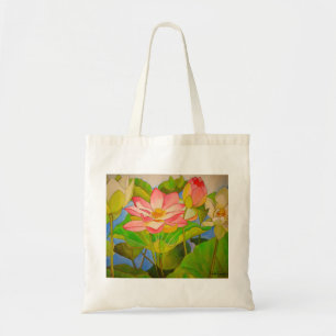 Lotus rosa näckros vattenfärg konst målning tygkasse