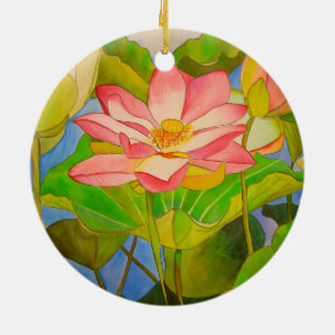 Lotus rosa vattenfärgsmålning julgransprydnad keramik