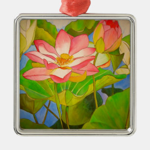 Lotus rosa vattenfärgsmålning julgransprydnad metall