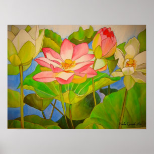 Lotus rosa vattenfärgsmålning poster