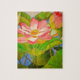 Lotus rosa vattenfärgsmålning pussel