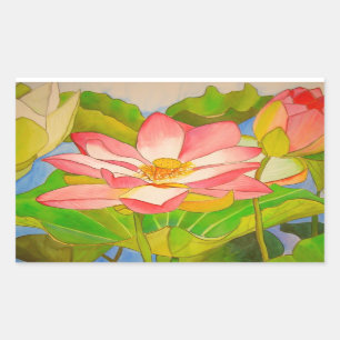 Lotus rosa vattenfärgsmålning rektangulärt klistermärke