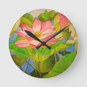 Lotus rosa vattenfärgsmålning rund klocka