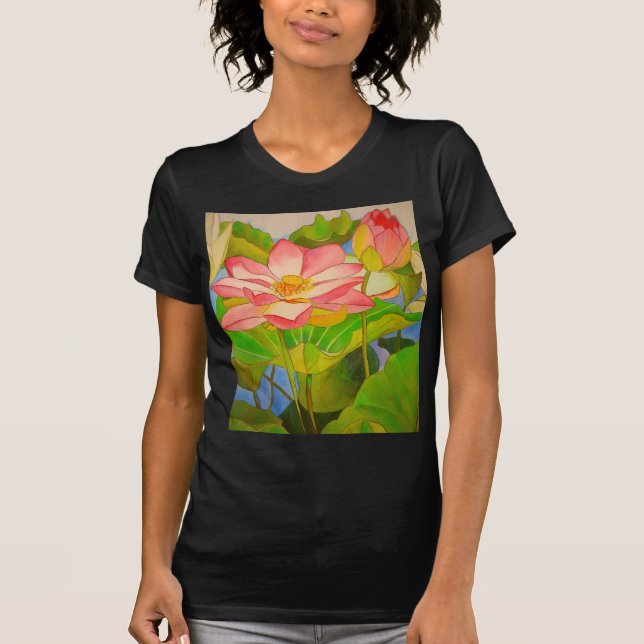 Lotus rosa vattenfärgsmålning t-shirt (Framsida)