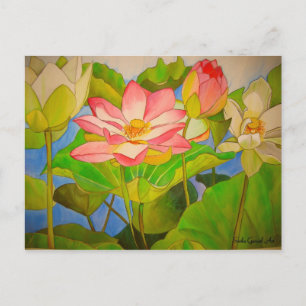 Lotus rosa vattenfärgsmålning vykort