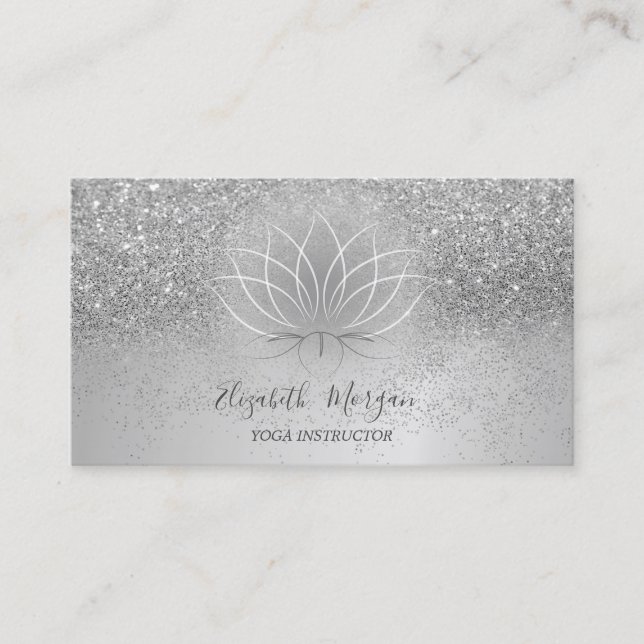 Lotus Silver Konfetti Glitter Yogainstruktör Visitkort (Framsida)