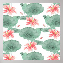 Lotus sömlös botanisk bakgrund i mönster poster
