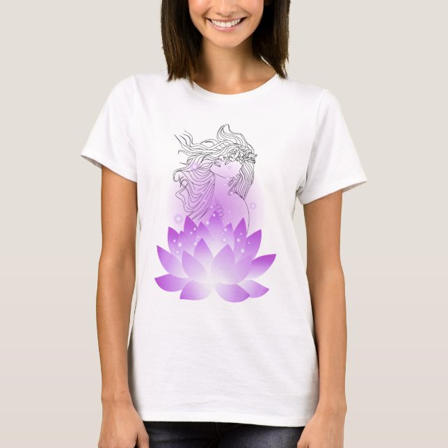 Lotus Spirit – Soft Feminine Line Art T Shirt (Framsida)