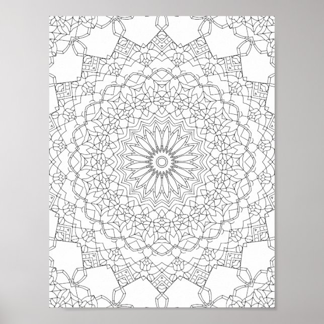 Lotus Star Mandala Coloring Page Detailed Pattern Poster (Framsidan)